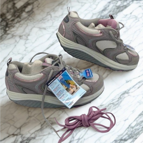 Skechers Shape-ups Grey White Pink Sneakers  Women’s Size 9 - Picture 2 of 9
